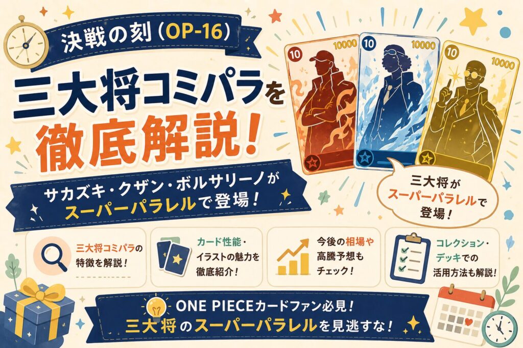 決戦の刻（OP-16）三大将コミパラを徹底解説！サカズキ・クザン・ボルサリーノがスーパーパラレルで登場！