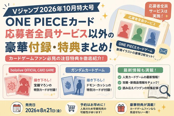 【Vジャンプ2026年10月特大号】ONE PIECEカードだけじゃない！応募者全員サービス以外の豪華付録・特典